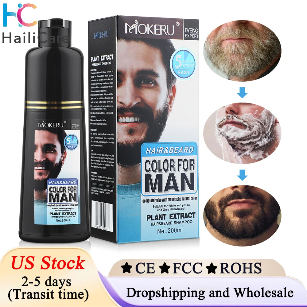 Send From US 200ml Natural Permanent Beard Dye Shampoo Long Lasting Beard Coloring For Men Removal White Grey Hair Color Cover