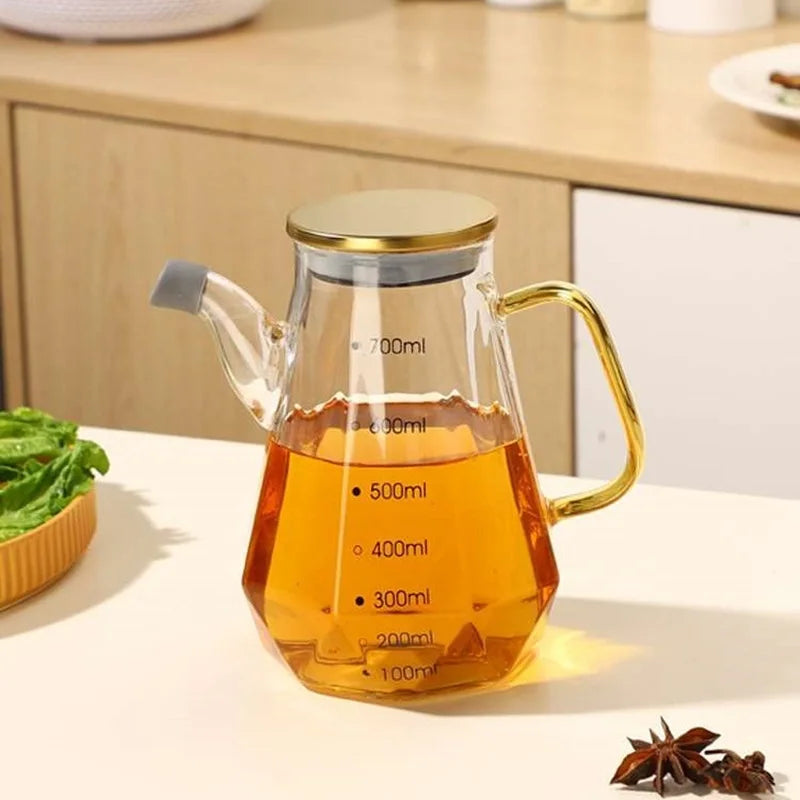 500/800ml Cooking Seasoning Bottle Dispenser Glass Olive Oil Sauce Vinegar Pot Bottles with Handle Lid Kitchen Cooking Container