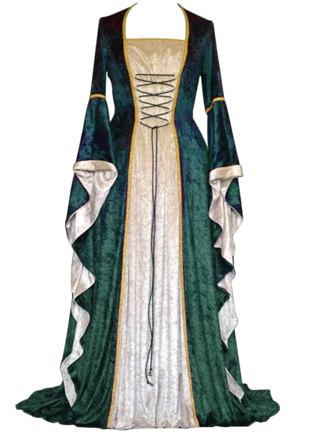 Halloween Women 3XL Plus Size Medieval Retro Court Princress Cosplay Costume Long Dress Elegant Witch Square Collar Masquerade