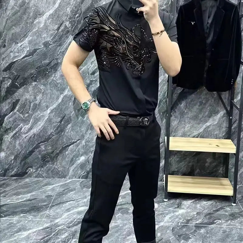 2025 Spring, Autumn and Winter New Men's High-end Printed Shirt Light Luxury Fashion Casual Trendy