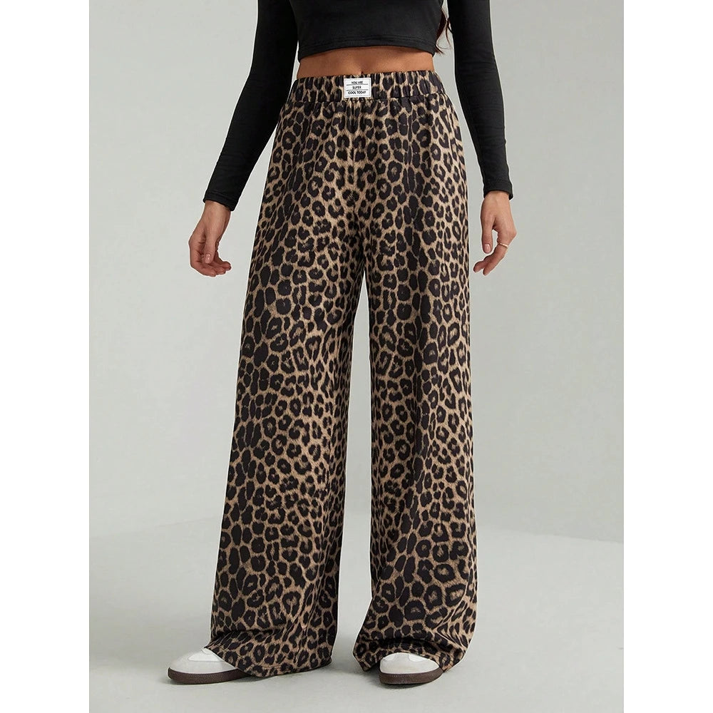 Casual Leopard Print Wide Leg Loose Fit Long Pants Versatile Spring Autumn New Style Women's Fashion plus Size Straight Leg T...