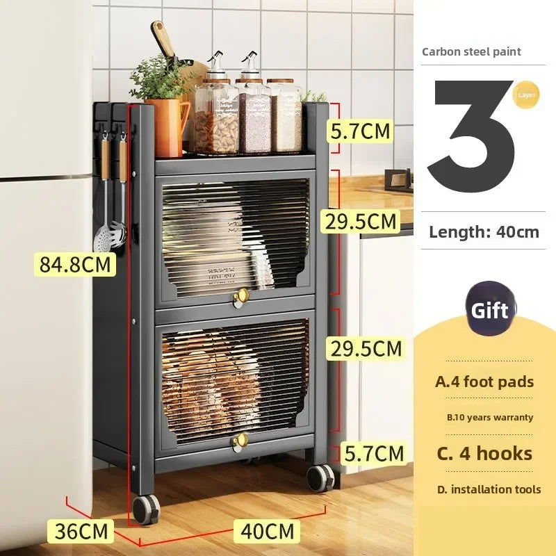 Multi-functional Kitchen Shelf Floor-to-ceiling Shelf Locker Microwave Pot Oven Cabinet Storage Rack with Cabinet Door
