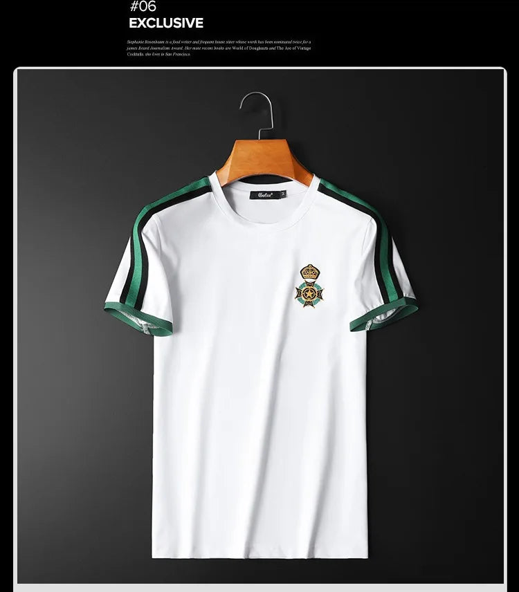 High end luxury exquisite badge embroidered short sleeve suit men's summer top fashion European casual sweatpants two piece set