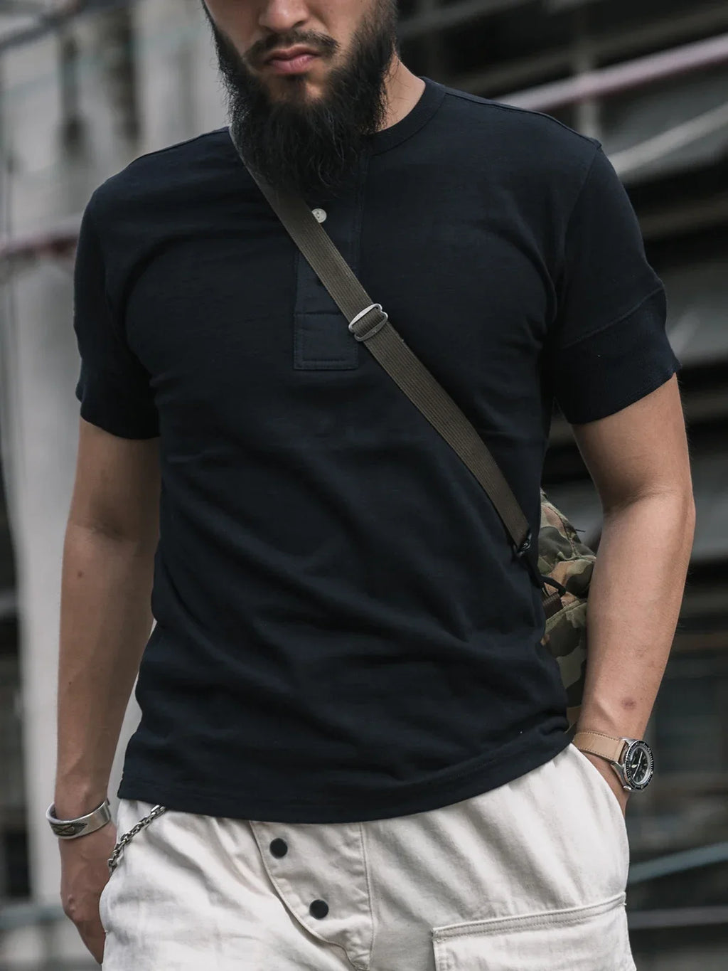 Bronson Vintage Short Sleeve Henley T-Shirt Retro Style Mens Cotton Tee Shirt