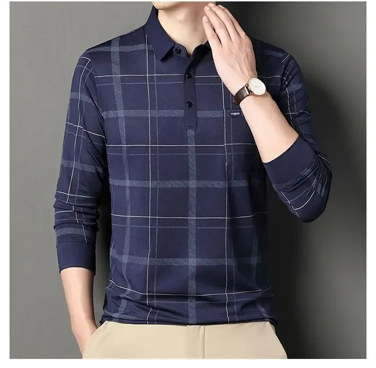 Men's Long-sleeved T-shirt Loose Polo Shirt with Base and Fashionable