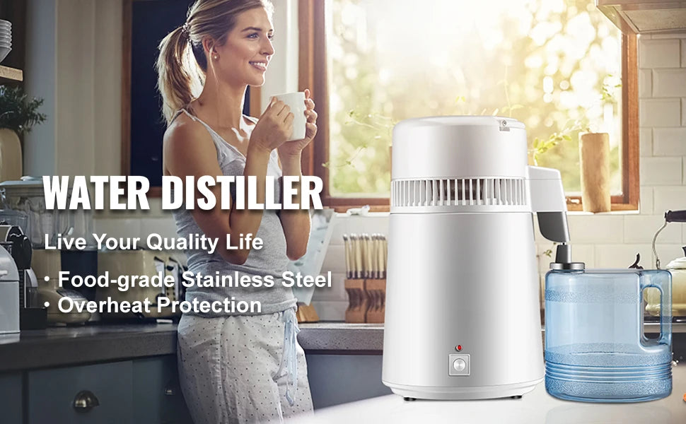 SucceBuy 4L Water Distiller Purifier Filter Dispenser Heating Drinking Bottle Softener 304 Stainless Home Appliance for Office