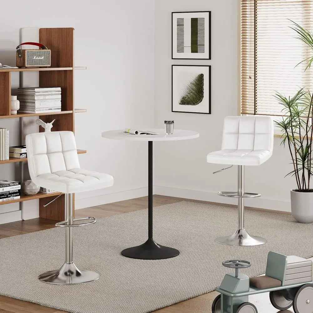 Bar Stools ern Pu Leather Swivel Adjustable Hydraulic Bar Stool Square Counter Height Stool Set o 2 (White)
