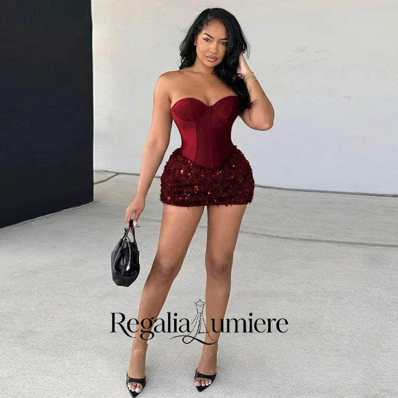 RL Customized Shiny Sequin Beading Prom Dress High-waist Sweetheart  Evening Dresses Short Party Gown Fishbone Homecoming Dress