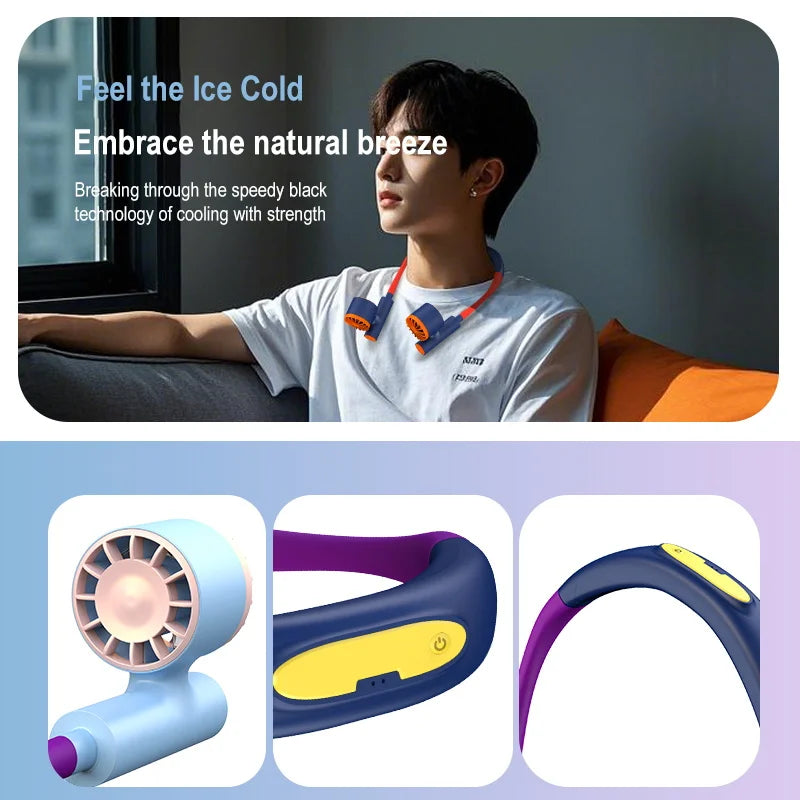 Hanging Neck Fan Type-C Charging 2400mAh Battery Portable Small Halter Turbine FanNo Noise Fan for Outdoor Travel Sport