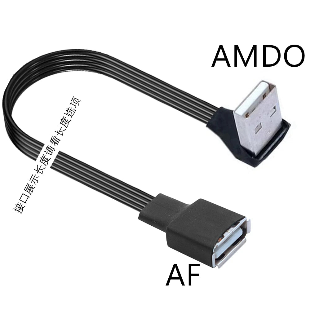 USB male to female extension cable elbow 90 degree right angle soft silicone flat cable USB2.0 elbow charging data cable