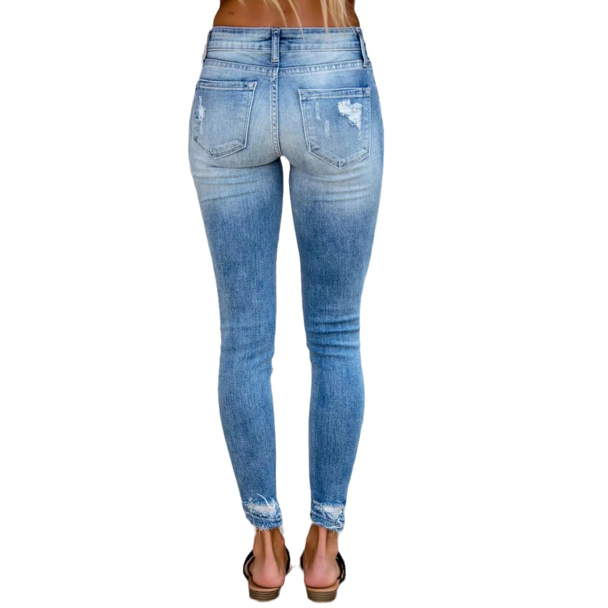 2026 New High Elasticity Mid Waist Hole Slimming Jeans Women's Clothing Casual Small Foot Trousers European American Style