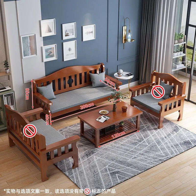Solid wood sofa new Chinese combination wooden sofa rental room backrest bench economical living room small apartment sofa