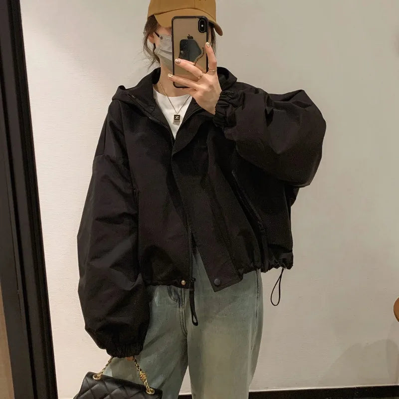 Hooded Jacket for Women in Spring and Autumn New Short Jacket Fashionable Versatile Casual Loose Jacket Trendy