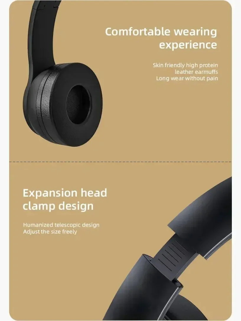 Wireless Headset Bluetooth 5.0 Foldable Sport Over Ear Headphones Stereo Bass Earphone for Running Gaming Phone Tablet
