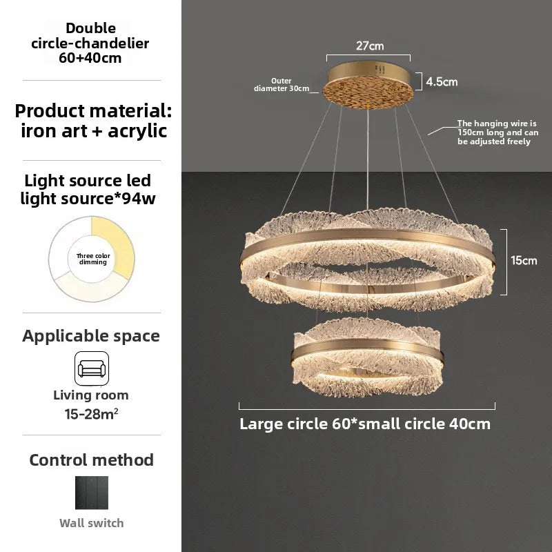 Modern Light Luxury Living Room Chandelier Round Led Hall Light Designer Creative Model Room Bedroom Dining Room Lighting