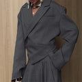Solid Women Officewear Lapel Pockets Long Sleeve One Button Cinched Waist And Wide Leg Pant Fashion Lady Streetwear Commute 2026