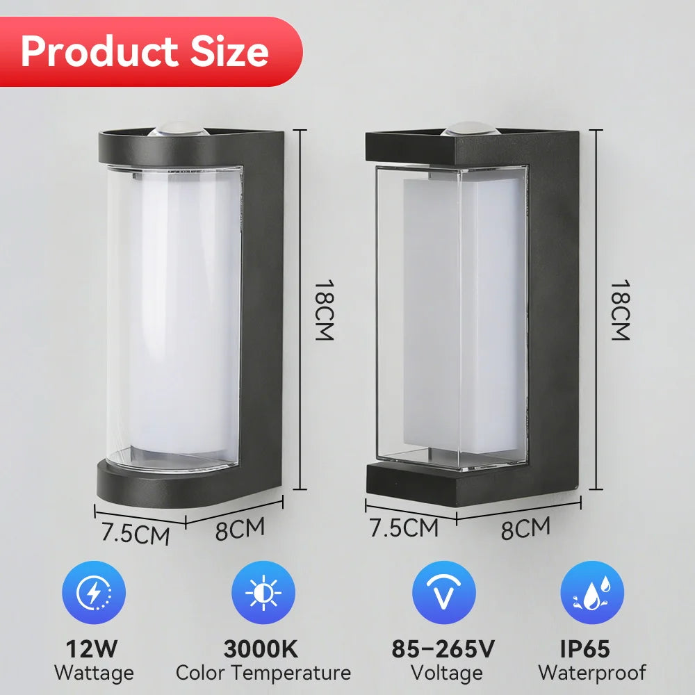 Waterproof Outdoor Indoor Wall Lamp LED Warm Light 12W AC85-265V IP65 Wall Sconce Lighting For Porch Courtyard Garden Decor