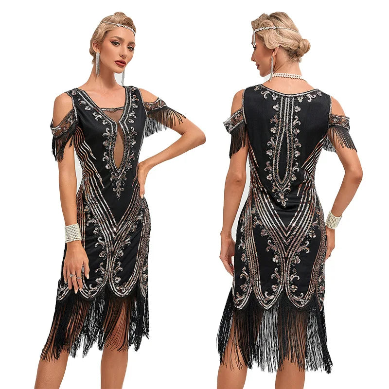 Vintage 20s 1920s Dress The Great Gatsby Womes Sequins Tassel Fringe Evening Dress New