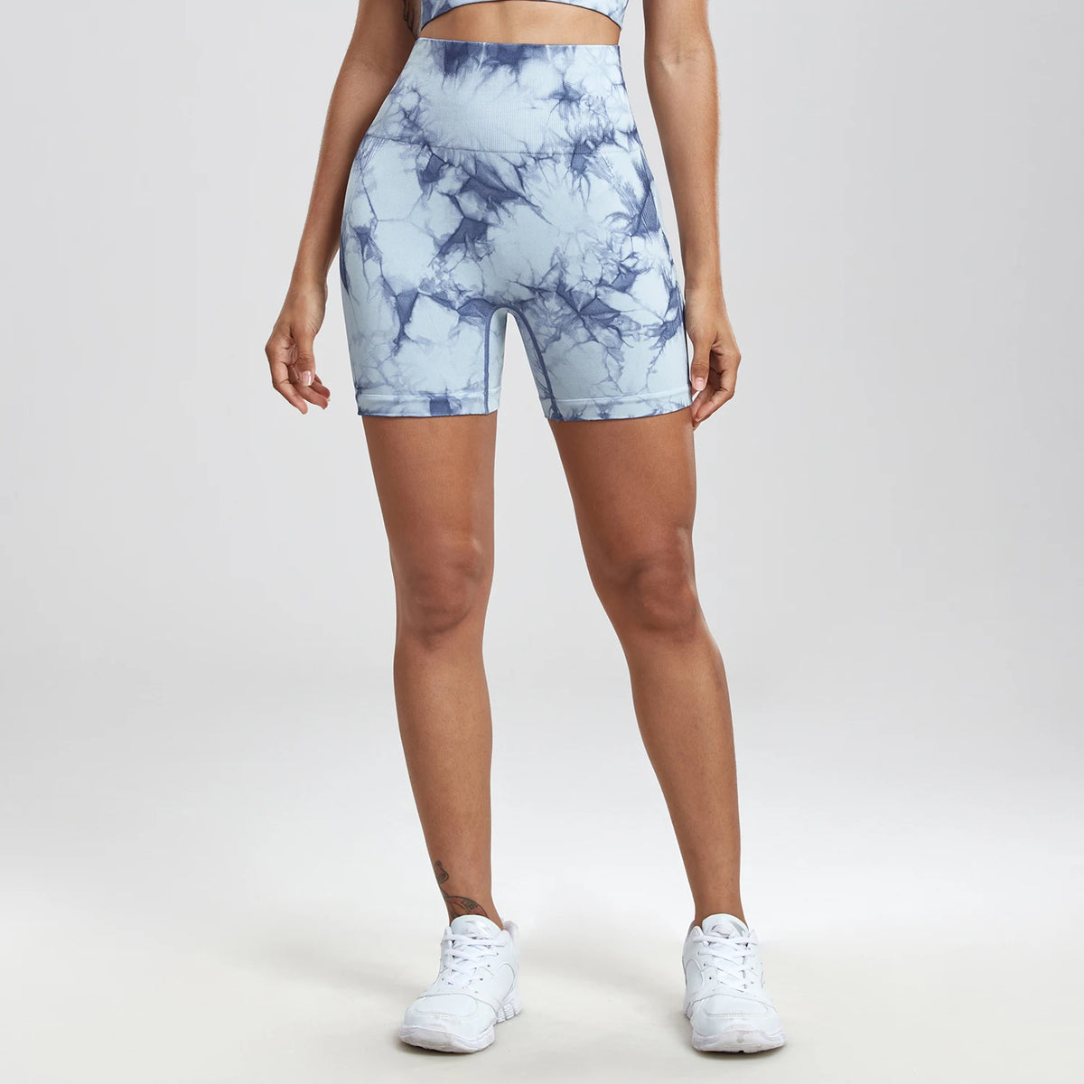 2PCS Tie Dye Butt Lifting Sexy Gym Shorts Woman Skinny Stretch High Waist Sport Shorts Casual Seamless