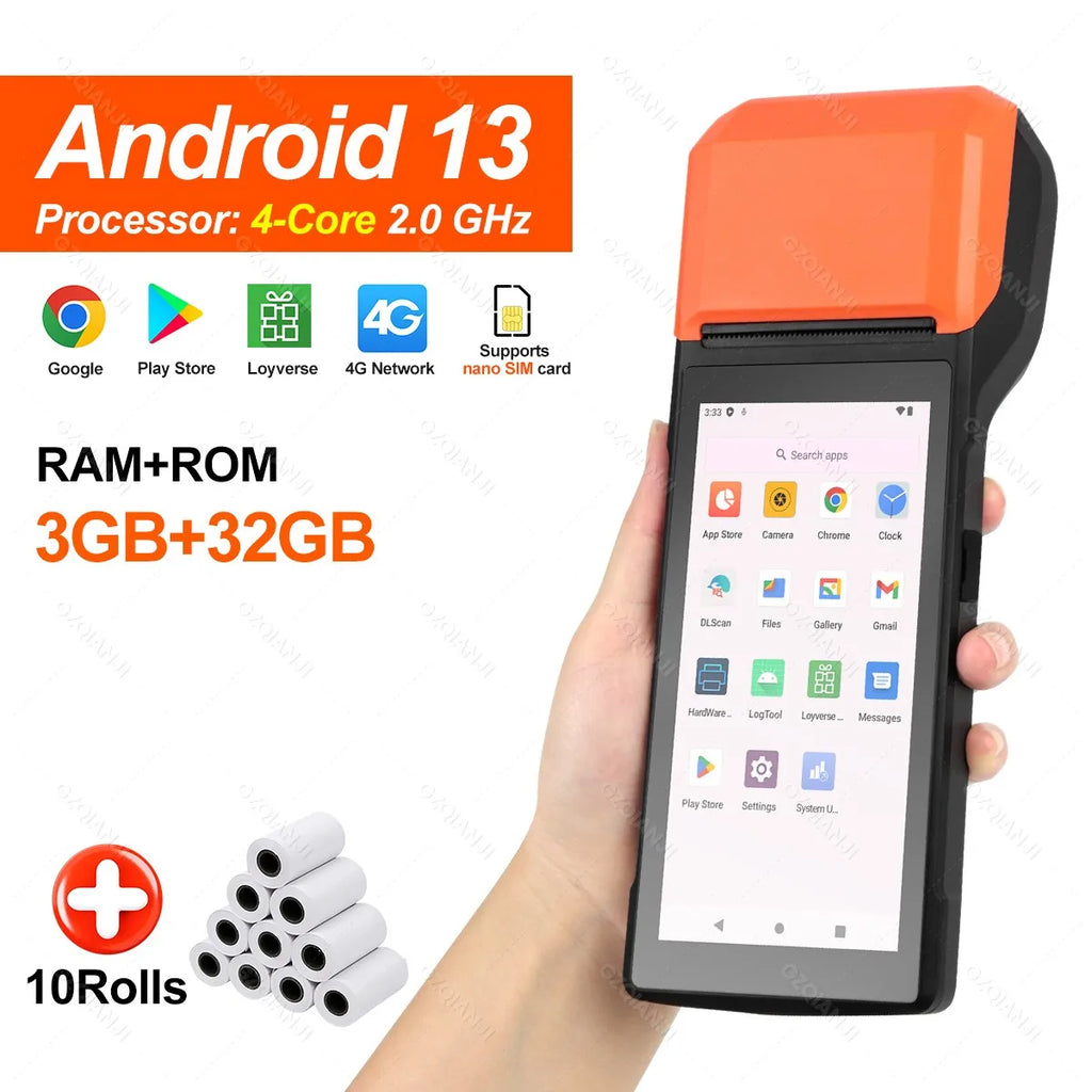 Android 13/14 POS Terminal Machine 5.5' Touch Screen Built-in 58mm Bluetooth Thermal Receipt Printer Wifi Support Loyverse App