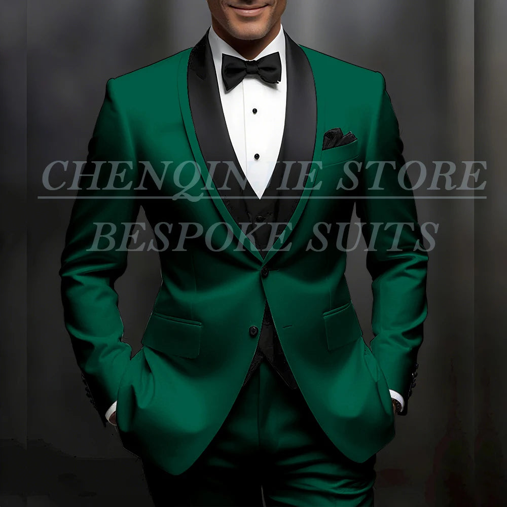 Formal Wedding Men's Suits Customzied Single Breasted Shawl Lapel Slim Fit 3 Piece Jacket Pants Vest for Wedding Male Clothing