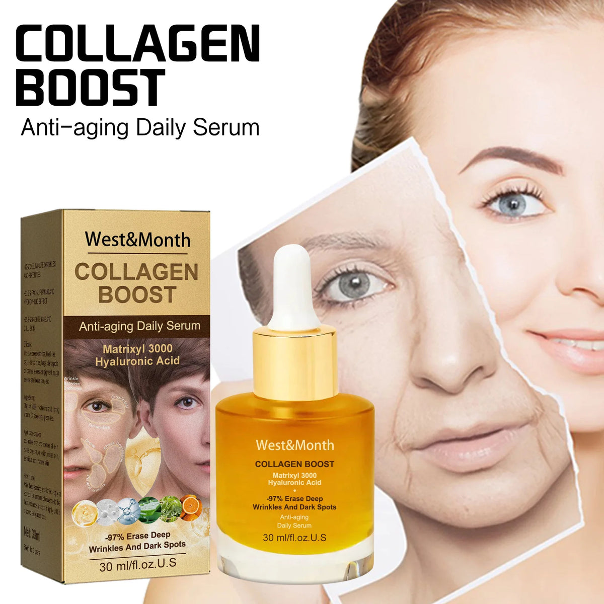 Collagen Anti Wri-nkle Serum Lifting Firming Fade Fine Lines Pore Shrink Remove Dar-k Sp-ot Melanin Whitening Anti-aging Essence