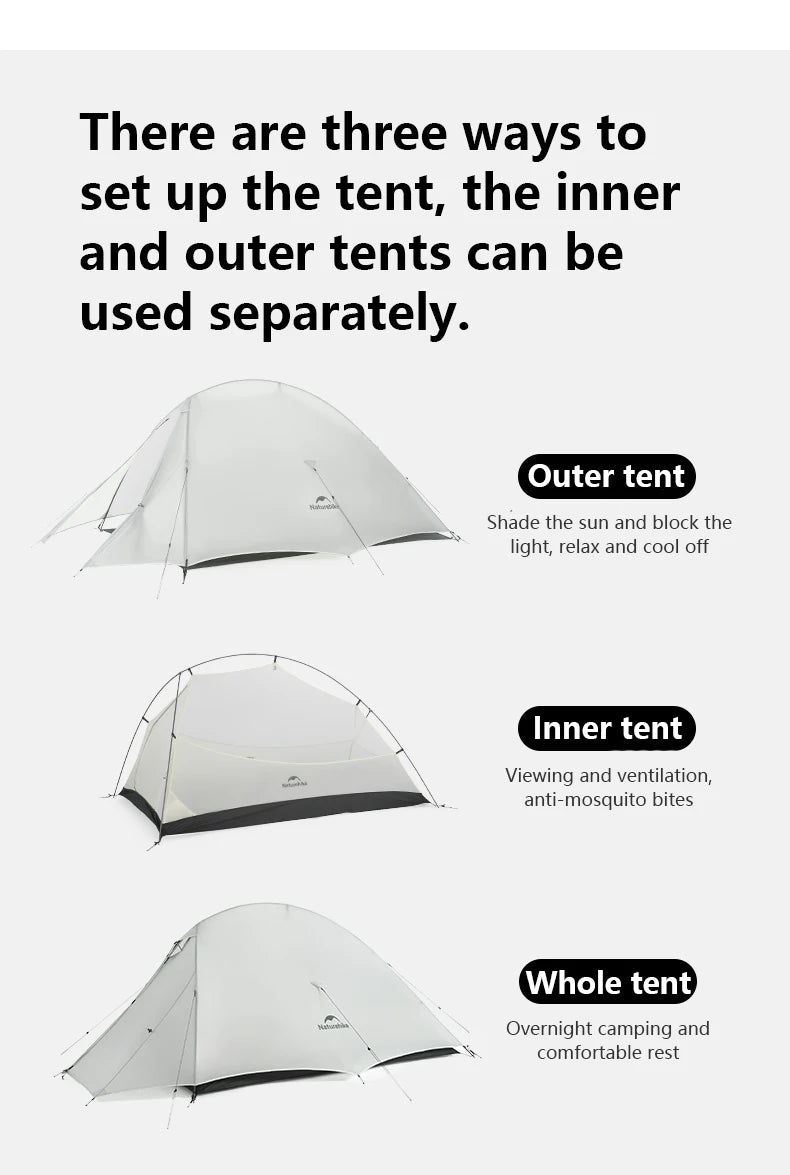 Naturehike Cloud Up 1 Upgraded Tent Ultralight Camping Tent Waterproof Outdoor Hiking Travel Tent Backpacking Cycling Tent