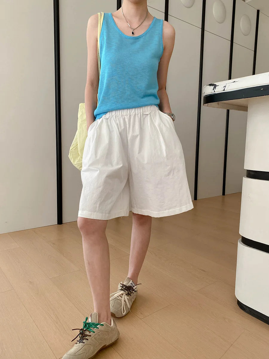 Summer women's relaxed loose wide leg A-line casual shorts versatile