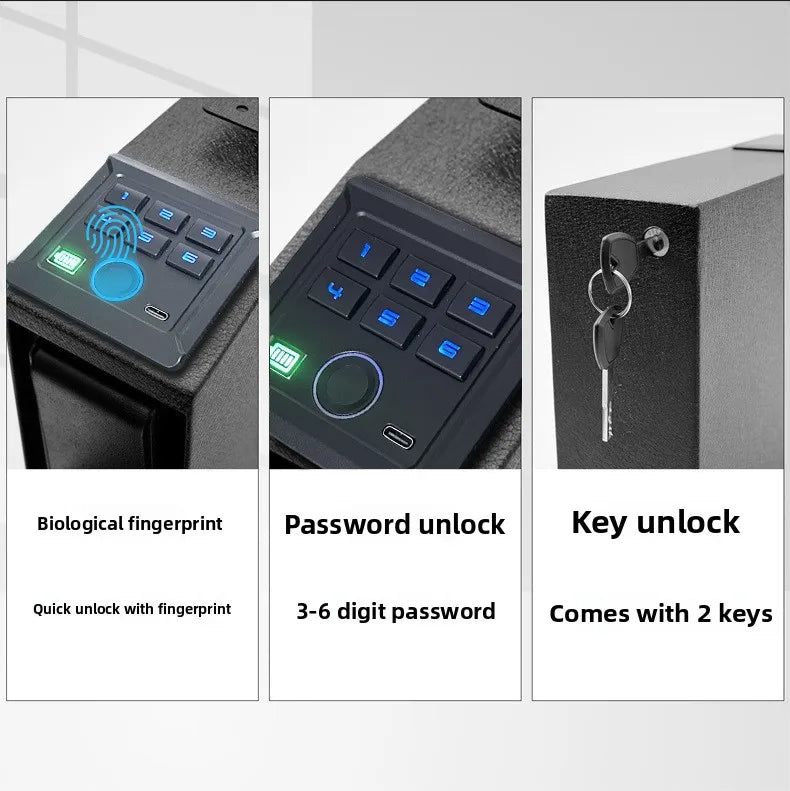 New Pistol Safe Box Blue Light Silent Fingerprint Password Key Push Pull Wall Mounted Gun Safe