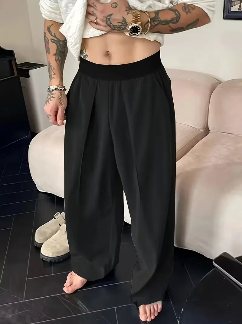 Men's Wide Leg Pants Casual Loose Fit Streetwear Trousers Fashion Hip Hop High Street Man Jogger Pant Solid Color Suit Pants