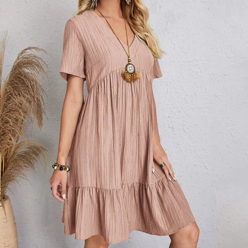 2023 Faion Women's Casual Dr Skirt Lady's Clothing Polyester Fiber A-Line Skirt ort Sve V-Ne Loose Waist Summer D...