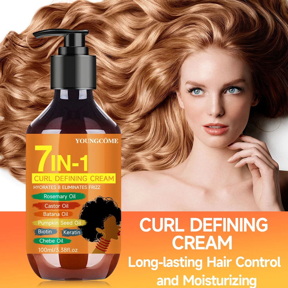 YOUNGCOME 7-IN-1 Curl Defining Cream- Defines Curls, Tames Frizz, Adds Smoothness and Texture for Curly and Wavy Hair
