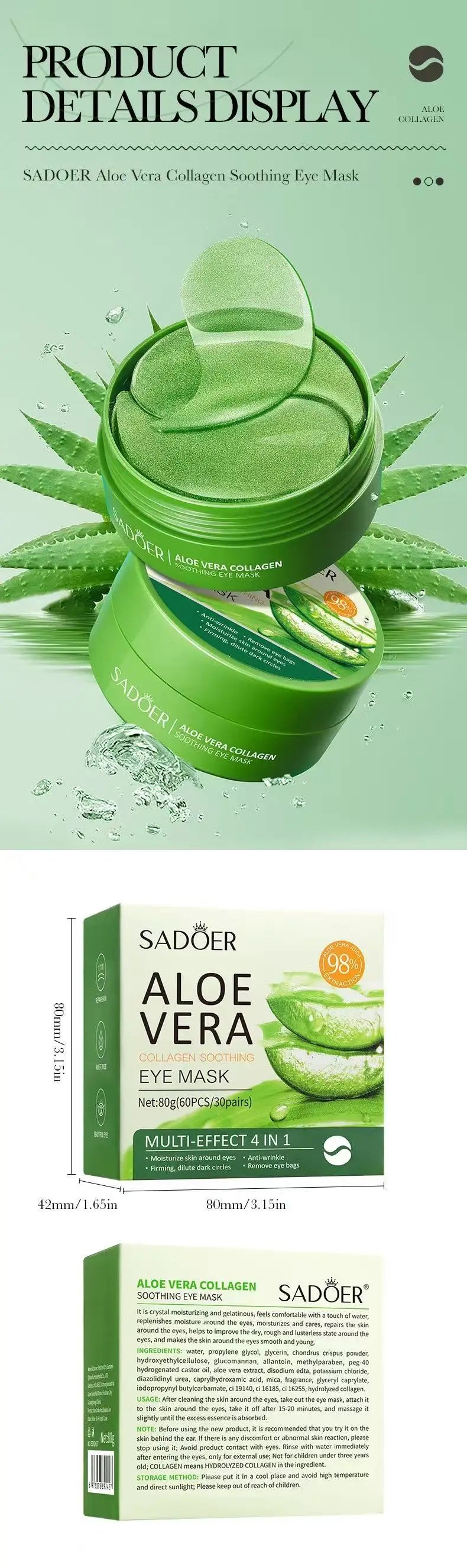 60 pieces of SADOER multi combination collagen eye mask, anti dark circles, eye bags removal, moisturizing, firming, eye patch,