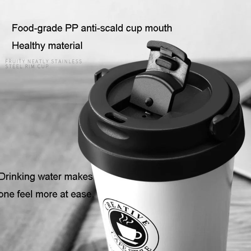 New American Simple Coffee Cup Portable Office Large-capacity Double-layer Vacuum Thermos Cup with Rope Seamless Lined Mug
