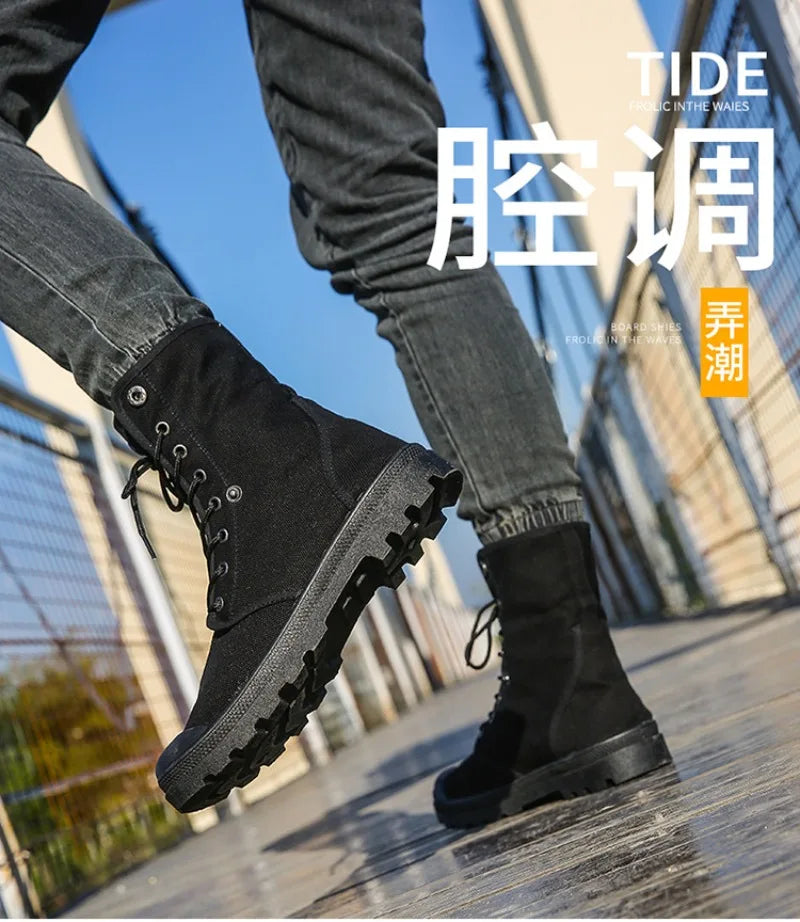 Men's Casual Boots Fashion High-top Canvas Shoes Classics Breathable Sneakers for Men Outdoor Non Slip Hiking Boots Botas Hombre