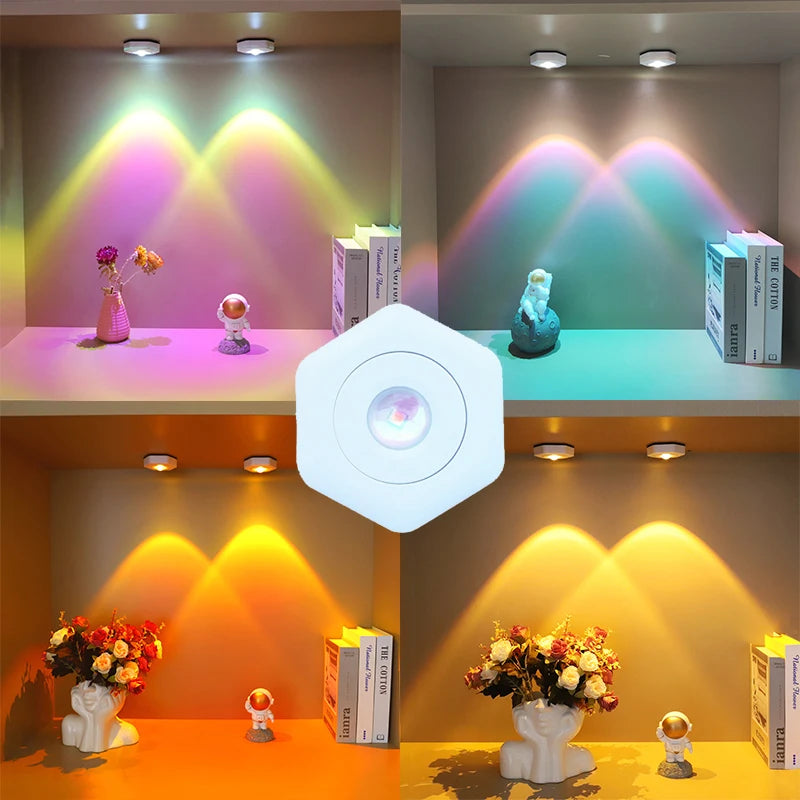 Creative Hexagonal Cat Eye Under Cabinet Light Sunset Red Projection Sunset Lamp Battery Powered Touch LED Decorative lights