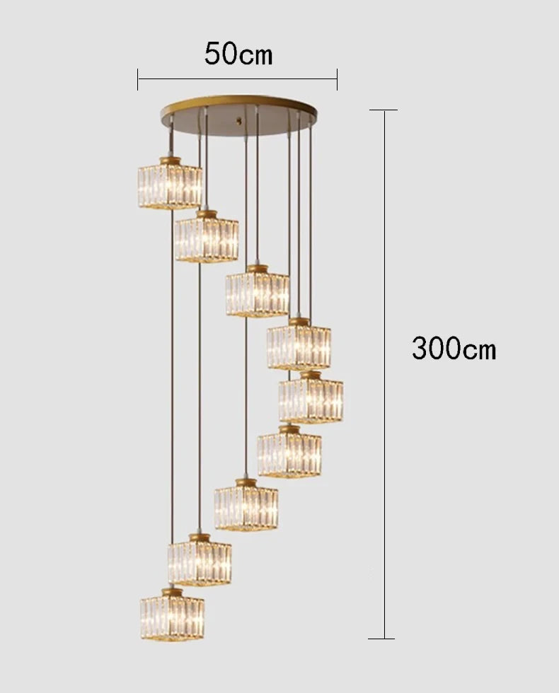 Staircase Pendant Lamp Modern Light Luxury Crystal Lamp Simple Living Room Lamp Duplex Hotel Lobby Interior Decoration Lighting