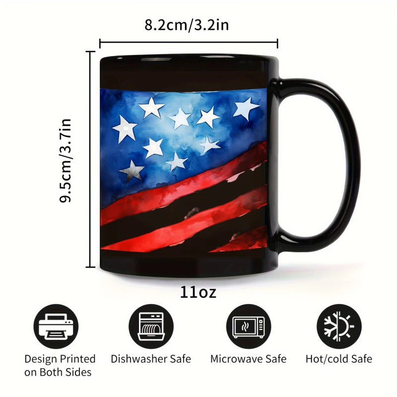 American flag coffee cup, black American flag design, suitable for patriotic activities and daily use