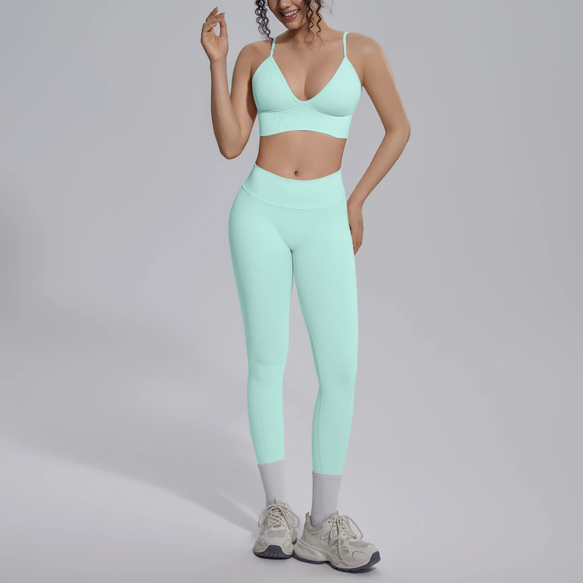 2PCS Woman Yoga Set Shockproof Workout Top Sexy Yoga Bra with Chest Pad High Stretch Seamless Fitness Pants Gym Yoga Set
