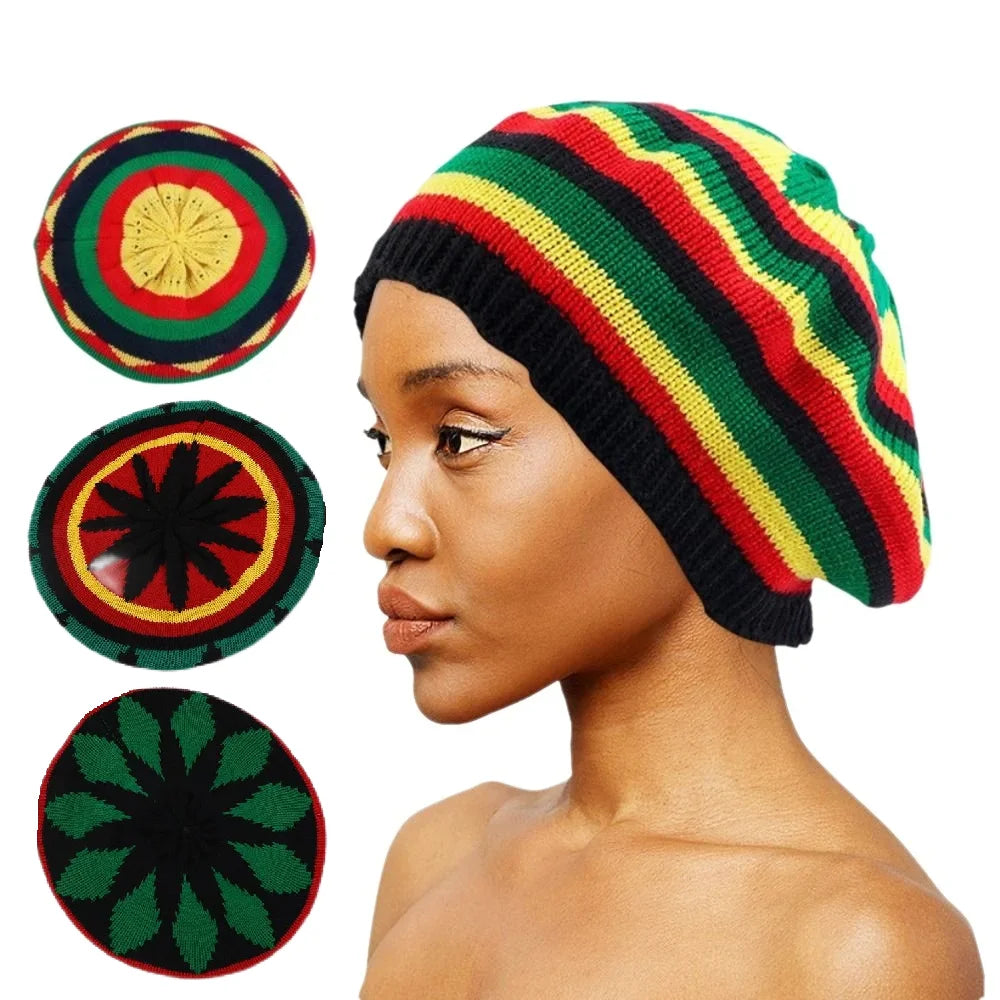 Trendy Striped Rasta Knitted Hats Beret Slouchy Beanie Classic Color Block Skullies Cap Fall Winter Beanie Beret For Women Men