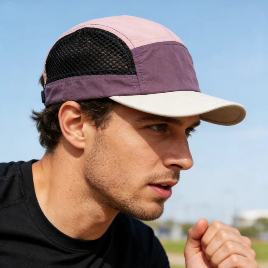 Retro Color-Blocked Breathable Quick-Dry Flat-Brimmed Hat with Adjustable Mesh Fabric, Suitable for Both Men and Women, Ideal for Outdoor Activities Like Hiking, Running, Camping, and Daily Commuting