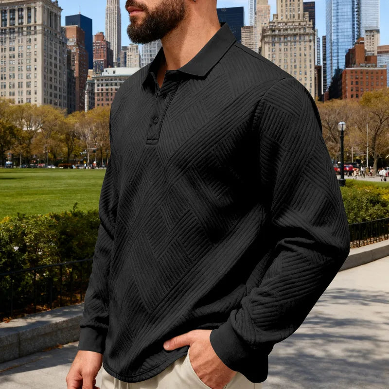 2025 spring and autumn men's light luxury casual simple lapel jacquard POLO button-down long-sleeved sweater