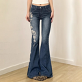 URBANCREW Y2K Embroidered Flare Jeans — Vintage Streetwear