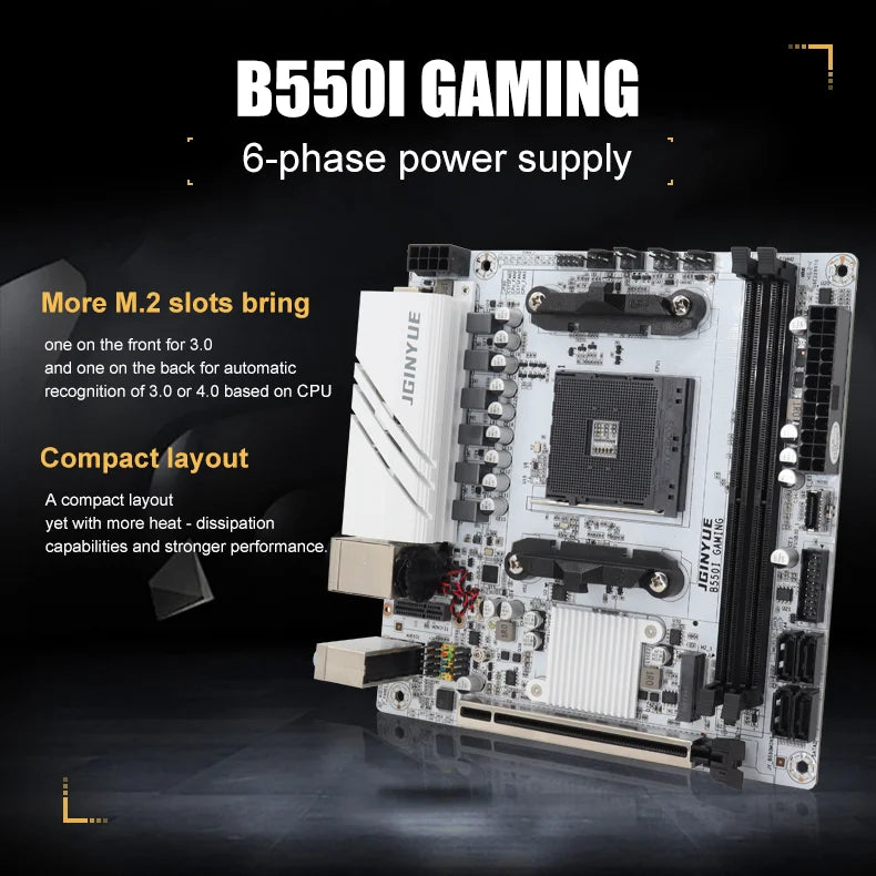 Jingyue B550i GAMING Mini ITX Motherboard DDR4 Memory Support AM4 Ryzen 5600GT/5600/5700X PCIe 4.0 Dual M.2 WiFi 6 Gaming PC