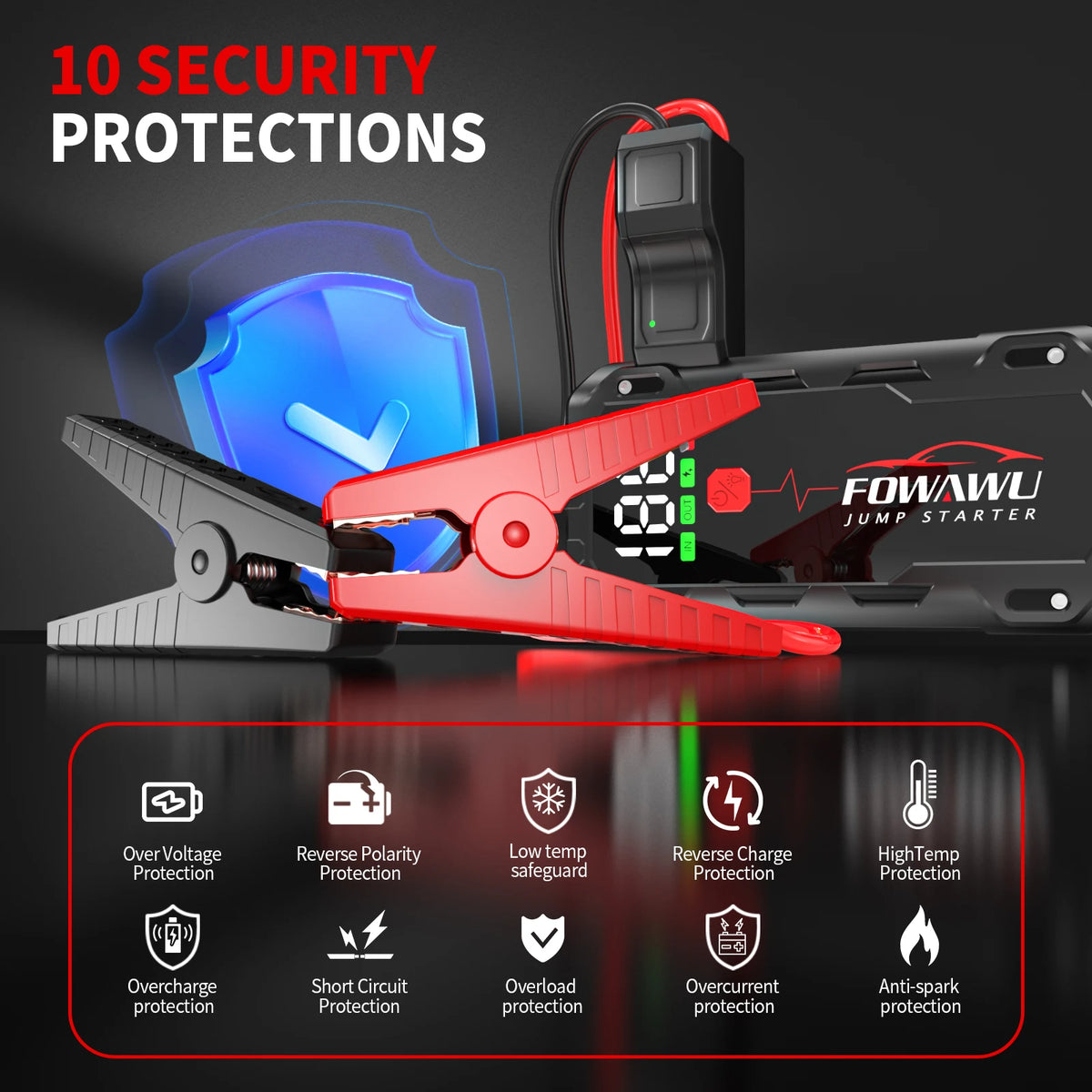 FOWAWU 26800mAh 7000A Peak Jump Starter for 12V Vehicles (12L Petrol / 10L Diesel) and Moto, Car Battery Jump Starter Power Pack