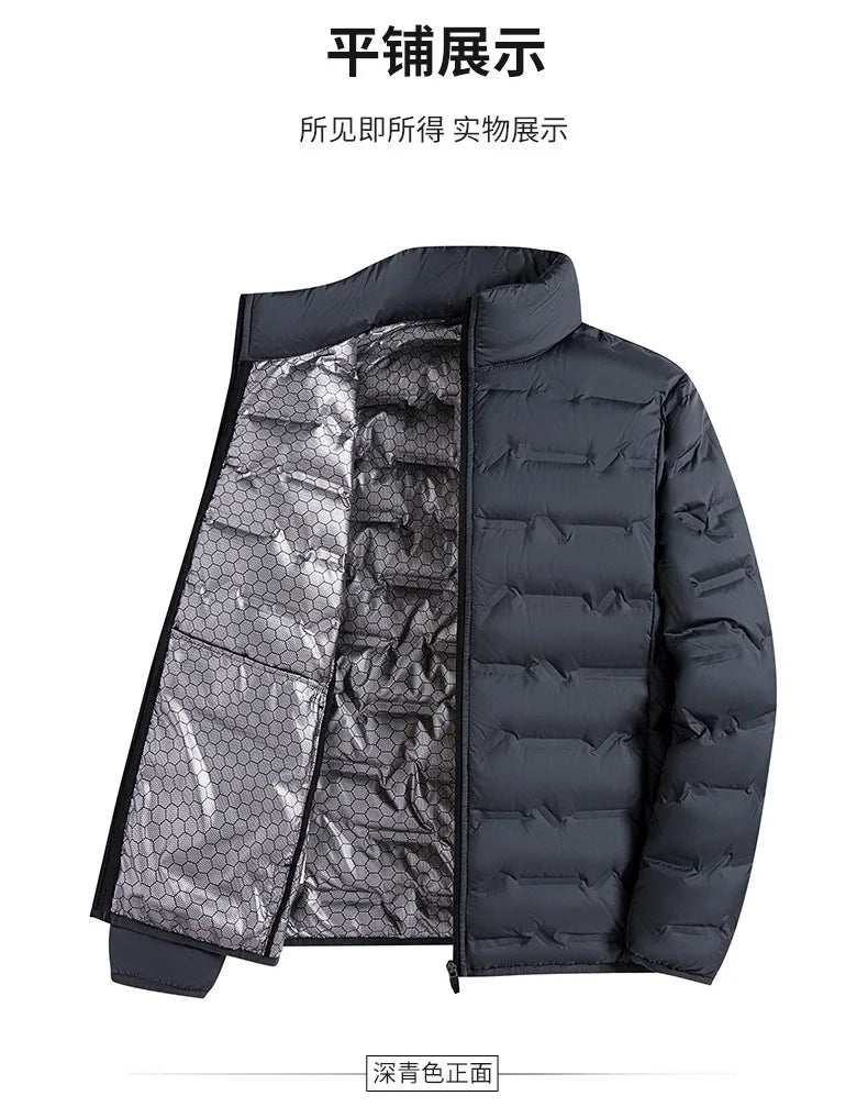 2025 Graphene Self-heating Down Jacket Men Solid Windproof Pleated Down Jackets Stand Collar Classical Warm Winter Jackets Male