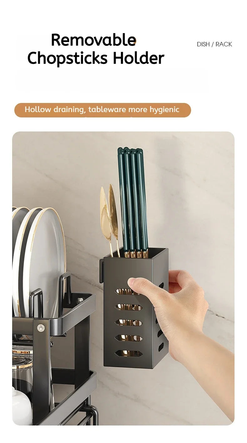 Dish Drying Rack Adjustable Kitchen Plates Organizer with Drainboard Over Sink Plate Drainer Storage Organizer