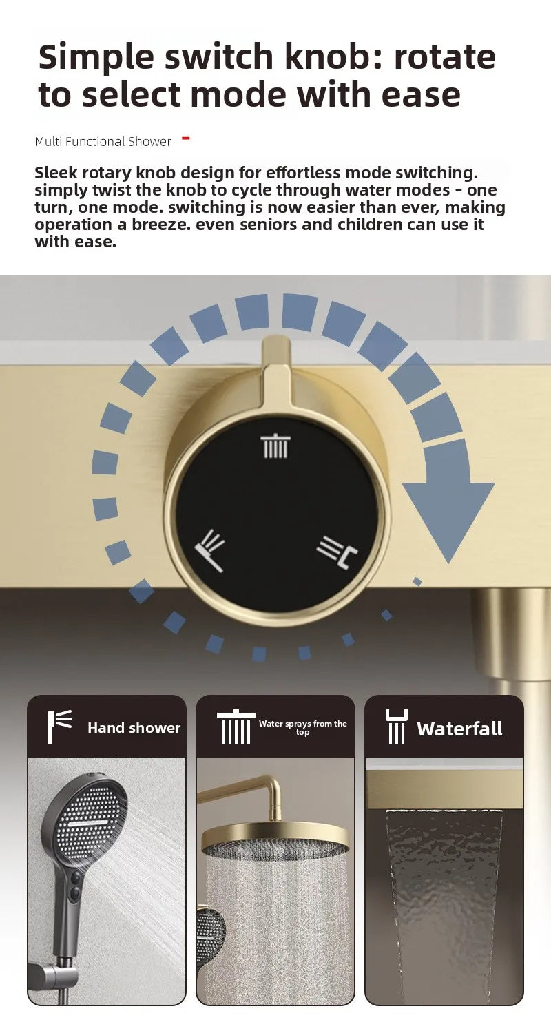 Hotel Grade All Copper Waterway Shower Set Hot Cold Multifunction Pressure Shower Head Storage Shelf Copper Shower Set Bathroom