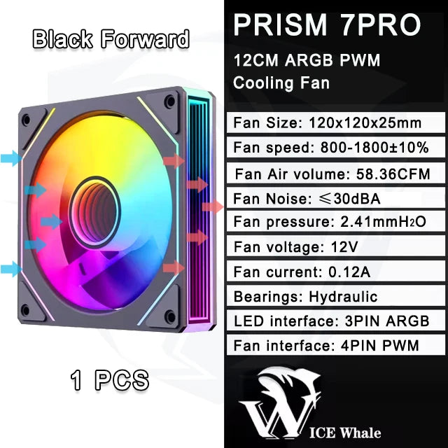 ICE Whale Prism 7 PRO ARGB PC Case Fan 120mm Infinity Mirror Design Motherboard Lighting Sync 4PIN PWM CPU Cooler Fan Ventilador