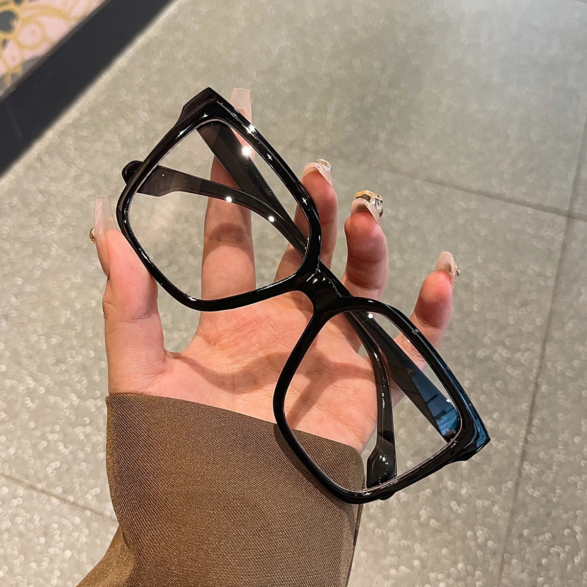 1Pc Large Frame Maillard Color Glasses, Simple Stylish, Exaggerated and Versatile Glasses, Comfortable to Wear, Light Texture